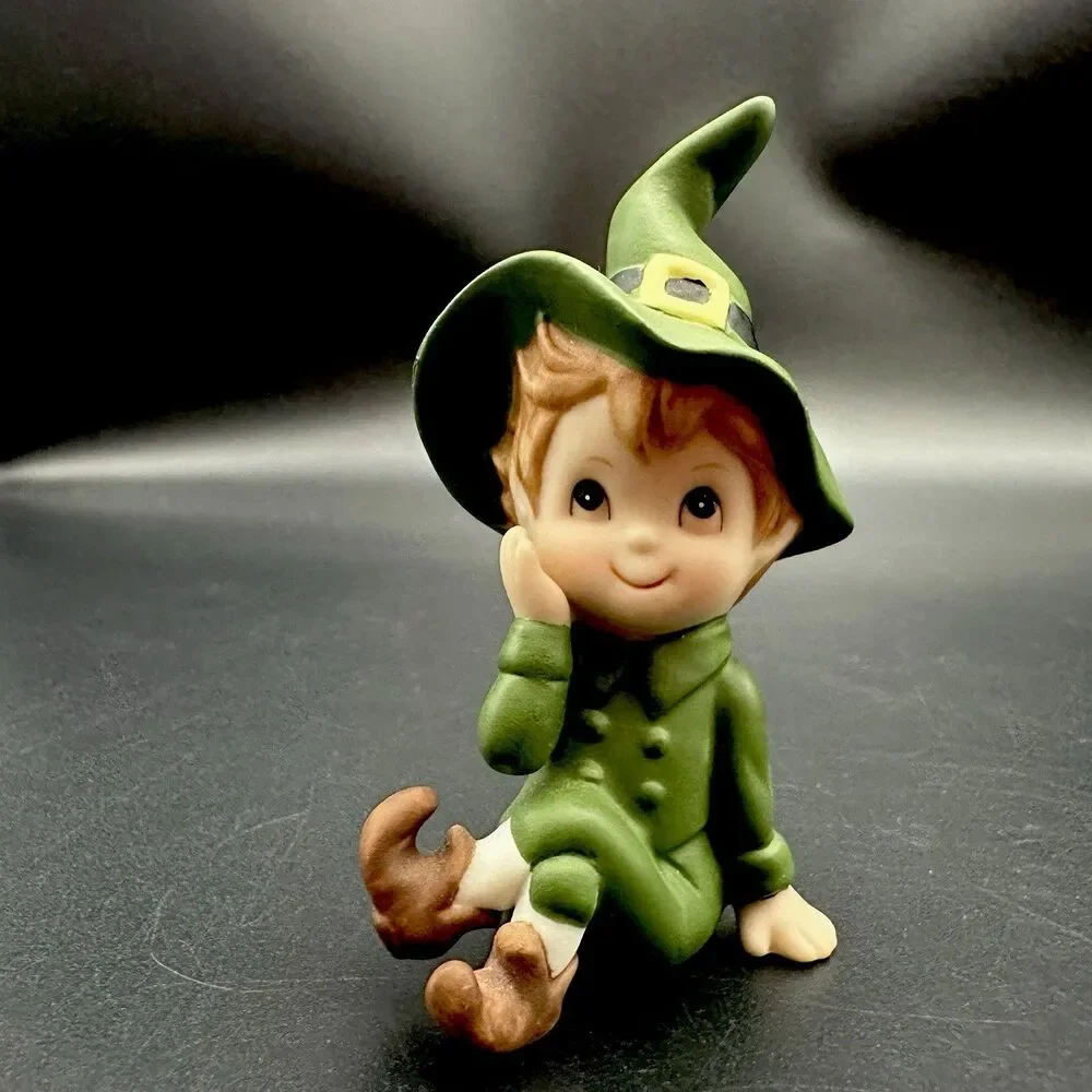 VTG Lefton Pixie Elf Leprechaun Pair Bisque Irish Fairy Tale Figurines 06107
